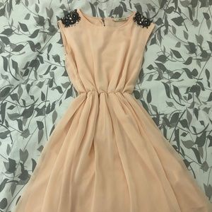 Pink dress w/ black beaded design on shoulders